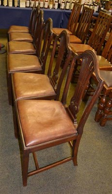 Lot 420 - Set of six mahogany hump back dining chairs in Hepplewhite style with leather seats