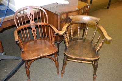 Lot 431 - An ash and elm Windsor armchair and a captain's tub shaped chair