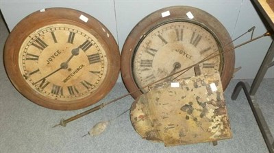 Lot 444 - Collection of clock parts, two Joyce of Whitchurch dials and part movements (distressed)