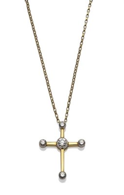 Lot 275 - An 18 Carat Gold Diamond Set Cross on Chain, the diamond set cross inset with five round...