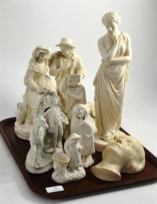 Lot 1 - Group of Parian figures and a plaster death mask of the 'Girl From the Seine' (7)