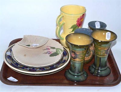Lot 3 - Three Doulton plates, pair of Doulton vases, Crown Devon jug, two Crown Devon Fuchsia plates...