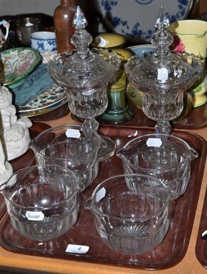 Lot 4 - A set of four Georgian rinsers and a pair of cut glass confitures with covers