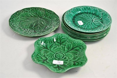 Lot 12 - Nine pieces of green glazed dessert ware Wedgwood and other makers (9)