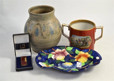 Lot 14 - A Pratt two handled loving cup, a Maling dish (a.f.), Studio pottery stoneware vase, a Dunhill...