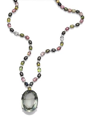 Lot 285 - A Tourmaline and Diamond Necklace, probably by Jooal, of oval cut tourmalines, those to the...