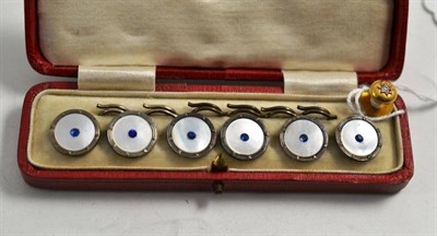 Lot 53 - An 18ct gold diamond set stud and a boxed set of six mother of pearl buttons