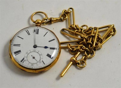 Lot 60 - An 18ct gold open faced pocket watch and a yellow metal watch chain