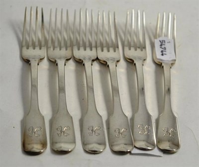 Lot 78 - A set of six George III fiddle pattern dessert forks