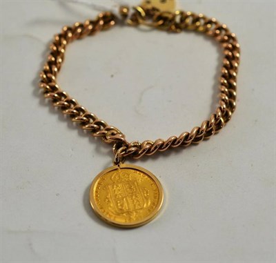 Lot 90 - A shield back 1887 half sovereign on curb and lock bracelet