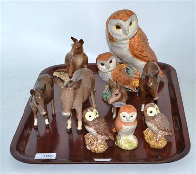 Lot 103 - Beswick animals including a kangaroo, owls, donkeys etc