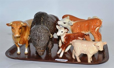 Lot 105 - A Beswick bison, Guernsey bull 1451 and four calves