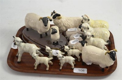 Lot 108 - Fourteen assorted Beswick ewes, sheep and lambs