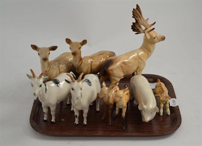 Lot 116 - Nine assorted Beswick animals including deer, stag, goats, pigs etc