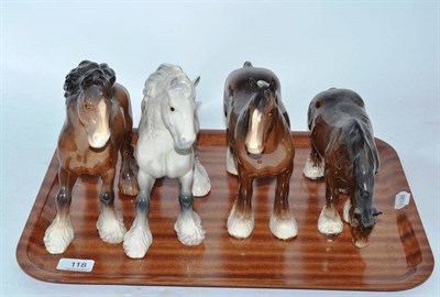 Lot 118 - Four Beswick shire horses including 975 brown and grey, 818 and 1050