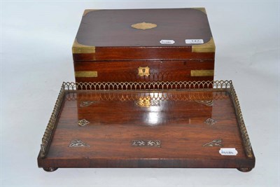 Lot 147 - Brass bound mahogany writing box and a inlaid rosewood stand (2)