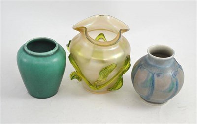 Lot 167 - A Pilkington matt glazed vase, 11cm, a teal coloured vase and an Art Nouveau glass vase (3)