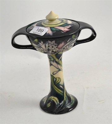 Lot 189 - A Moorcroft twin handled vase and cover by Emma Bossons, signed and dated to base, 22cm high, boxed