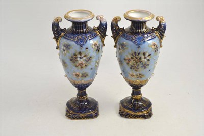 Lot 192 - Pair of Rudolstadt gilt decorated blue vases