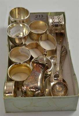 Lot 213 - Five silver napkin rings, two silver egg cups, silver pepperette etc