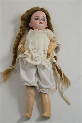 Lot 243 - Armand Marseille 1894 bisque socket head doll, with later plaited wig, sleeping blue eyes, open...