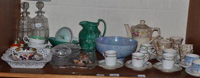 Lot 260 - A quantity of decorative ceramics and glass including a pair of mallet decanters and stoppers,...