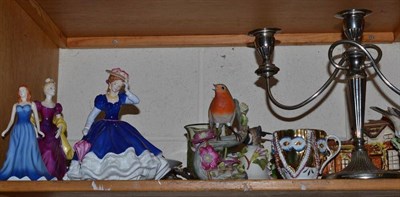 Lot 272 - Three Royal Doulton figures, one signed, Bird Bells, Martitine painting, etc