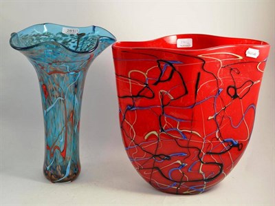 Lot 281 - A large ";coral reef"; art glass vase with glitter inclusions and another art glass vase with...