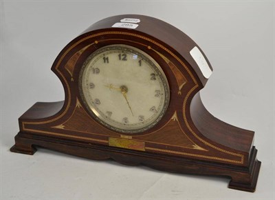 Lot 285 - Inlaid mahogany mantel clock, presented to Sergt. J.Irvin by his brother officers of the L &...