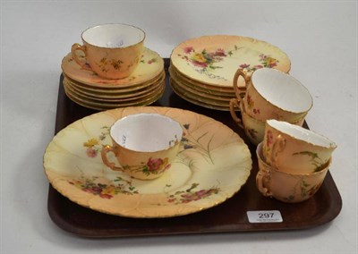 Lot 297 - A Royal Worcester blush, ivory and floral tea set, six cups and saucers, six tea plates and a bread