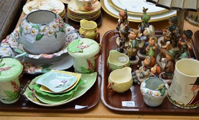 Lot 298 - Two trays of ceramics, including Goebel figures, Crown Devon musical tankard, Carlton ware, etc