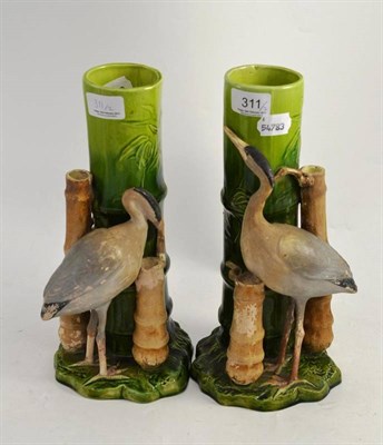 Lot 311 - A pair of Bretby Stork and bamboo vases