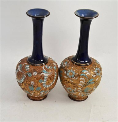 Lot 313 - A pair of Doulton Slater's stoneware chine decorated vases