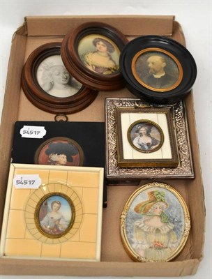 Lot 320 - Seven portrait miniatures and one picture frame (8)