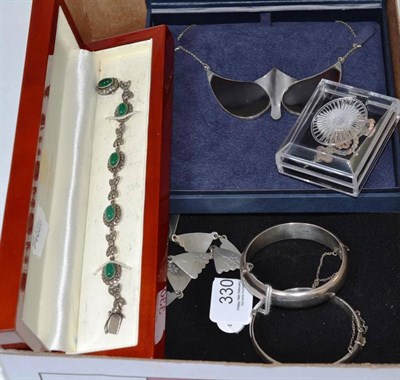 Lot 330 - Two silver bangles and assorted silver and white metal jewellery