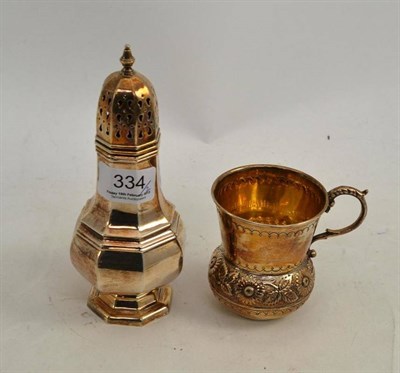 Lot 334 - Silver sugar caster and a silver christening mug