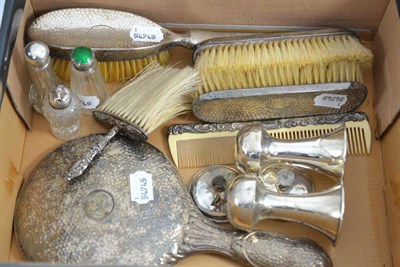 Lot 355 - Silver backed dressing table items, silver vases (a.f.), etc