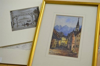 Lot 409 - Three Isabella Galton, Hanbury church and rectory, Venice and a town scene