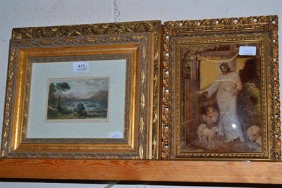 Lot 411 - Two religious crystoleums and two framed prints