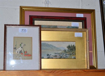 Lot 412 - Three watercolours and a Cecil Aldin lithograph ";Something tells me there'll be a row"