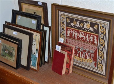 Lot 422 - Eleven sporting prints, two sporting books and a framed textile