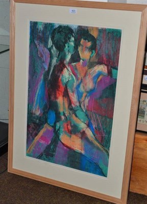 Lot 423 - A large charcoal and pastel on paper, framed, ";Double Poise"; signed S.Dugdale '02