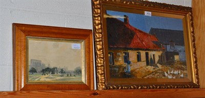 Lot 433 - Three pictures by Fred Lee (two with birds eye maple frames) (one glass cracked)