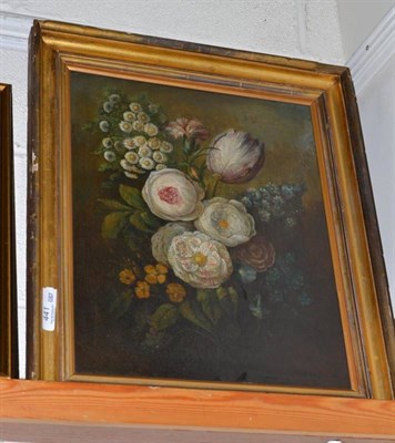 Lot 441 - Oil on canvas, still life of flowers in a gilt frame