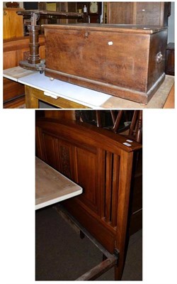 Lot 489 - Carved walnut bedstead, a bed table and a blanket box