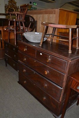 Lot 490 - A pine chest of drawers, dressing chest, high chair, treen bowl and stool