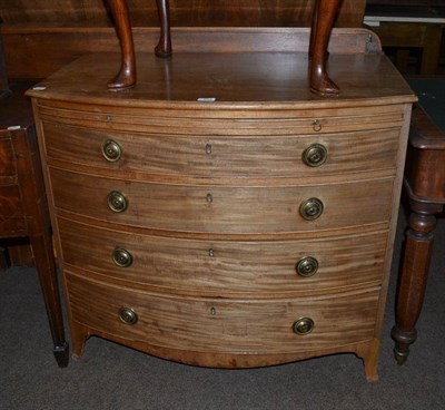 Lot 504 - Late George III mahogany bow fronted four height chest of drawers with brushing slide