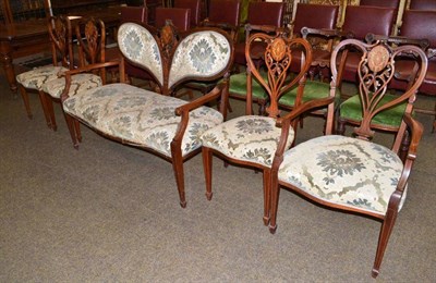 Lot 528 - Art Nouveau inlaid mahogany five piece salon suite