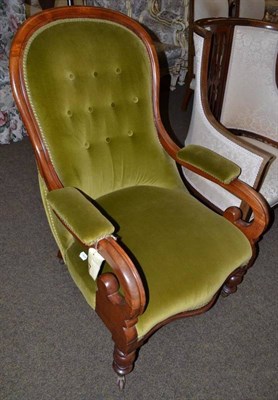 Lot 533 - A Victorian button back mahogany framed nursing chair, upholstered in green velvet