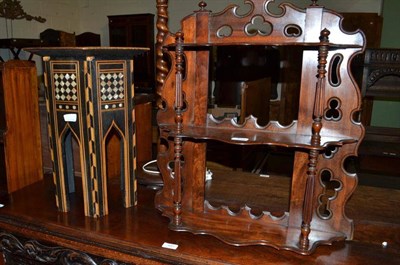 Lot 548 - Mahogany wall rack and an Eastern mother of pearl inlaid table